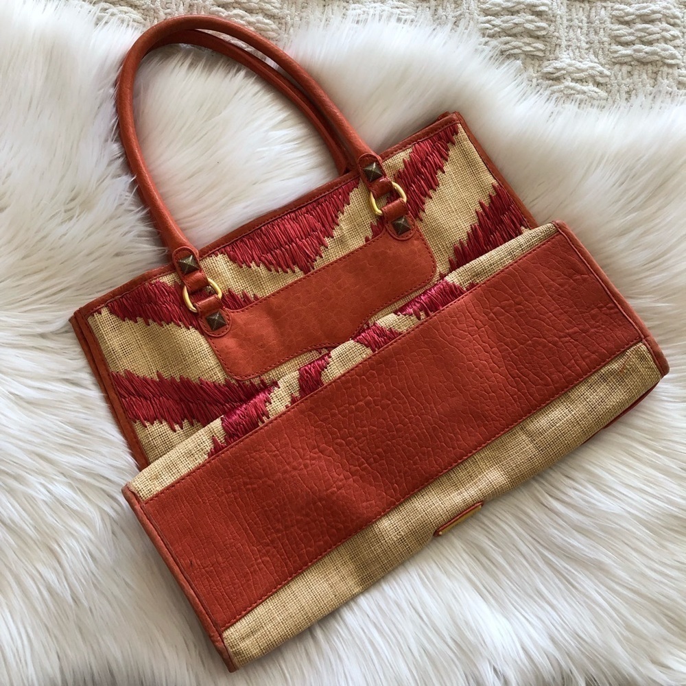 Rebecca Minkoff Diamond Raffia Orange Beach Tote - Picture 2 of 8